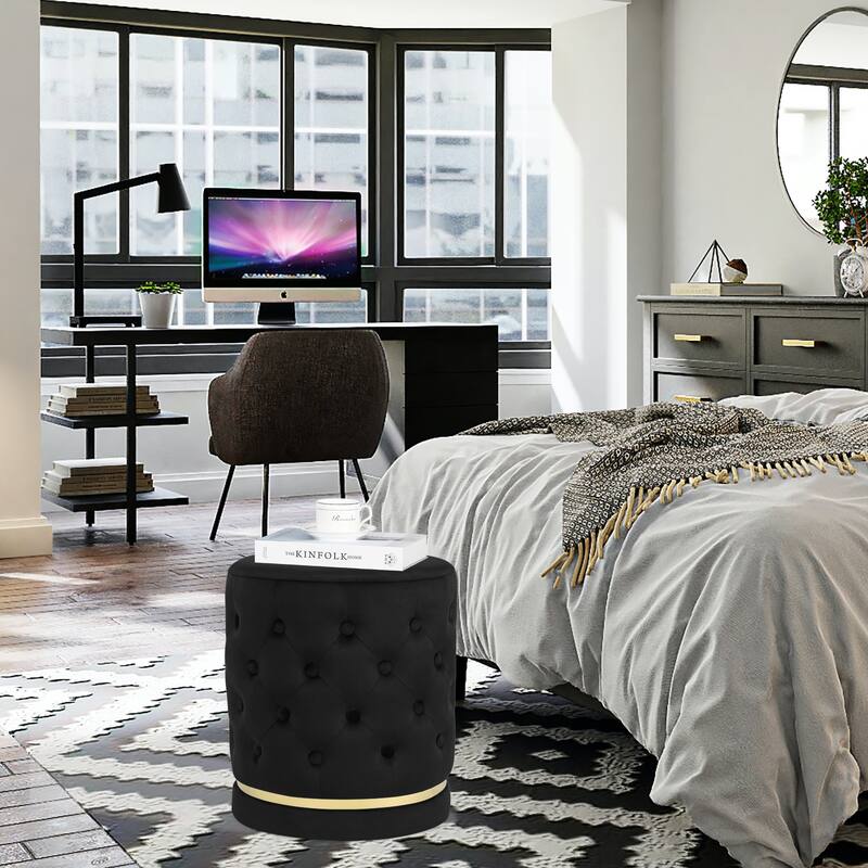 Adeco 18.3" Height Button Tufted Upholstered Round Ottoman