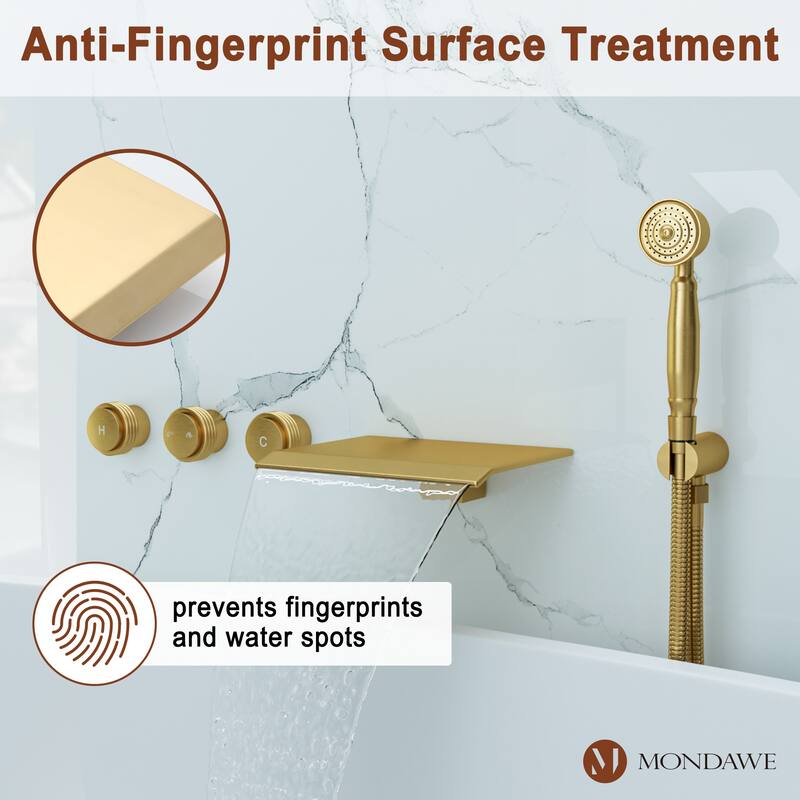 3-Handle Waterfall Wide-Spray High Pressure Tub and Shower Faucet