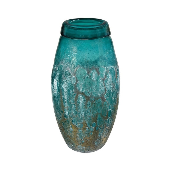 16” Cyan Vourvoulos Vessel Vase with Tierra Emerald Finish - N/A