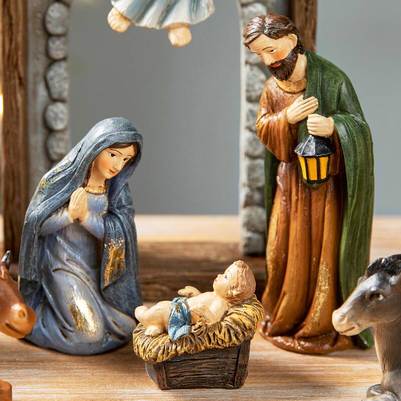 Glitzhome 11 Piece Multi-Colored Resin Nativity Figurine Set