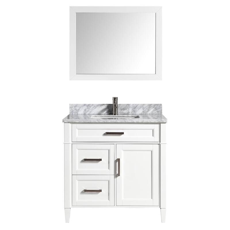 Vanity Art 36-Inch Single Sink Bathroom Vanity Set Carrara Marble Stone Top 3 Drawers 1 Shelf Undermount Sink with Free Mirror