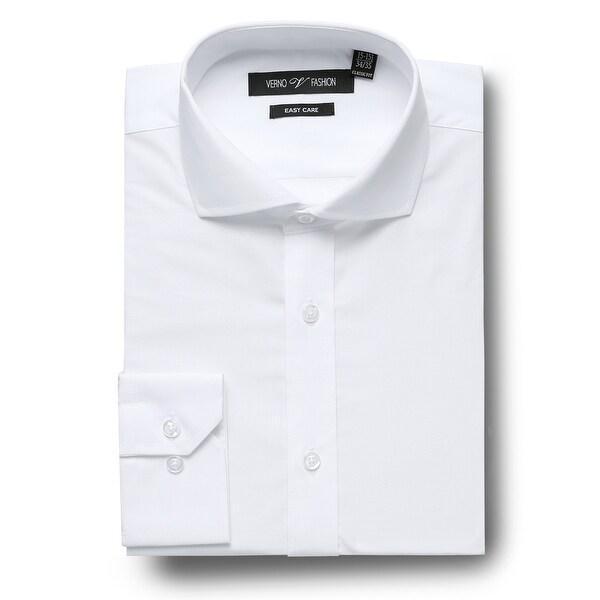 Men's Regular Fit Cutaway Collar Travel Easy-Care Cotton Dress Shirt