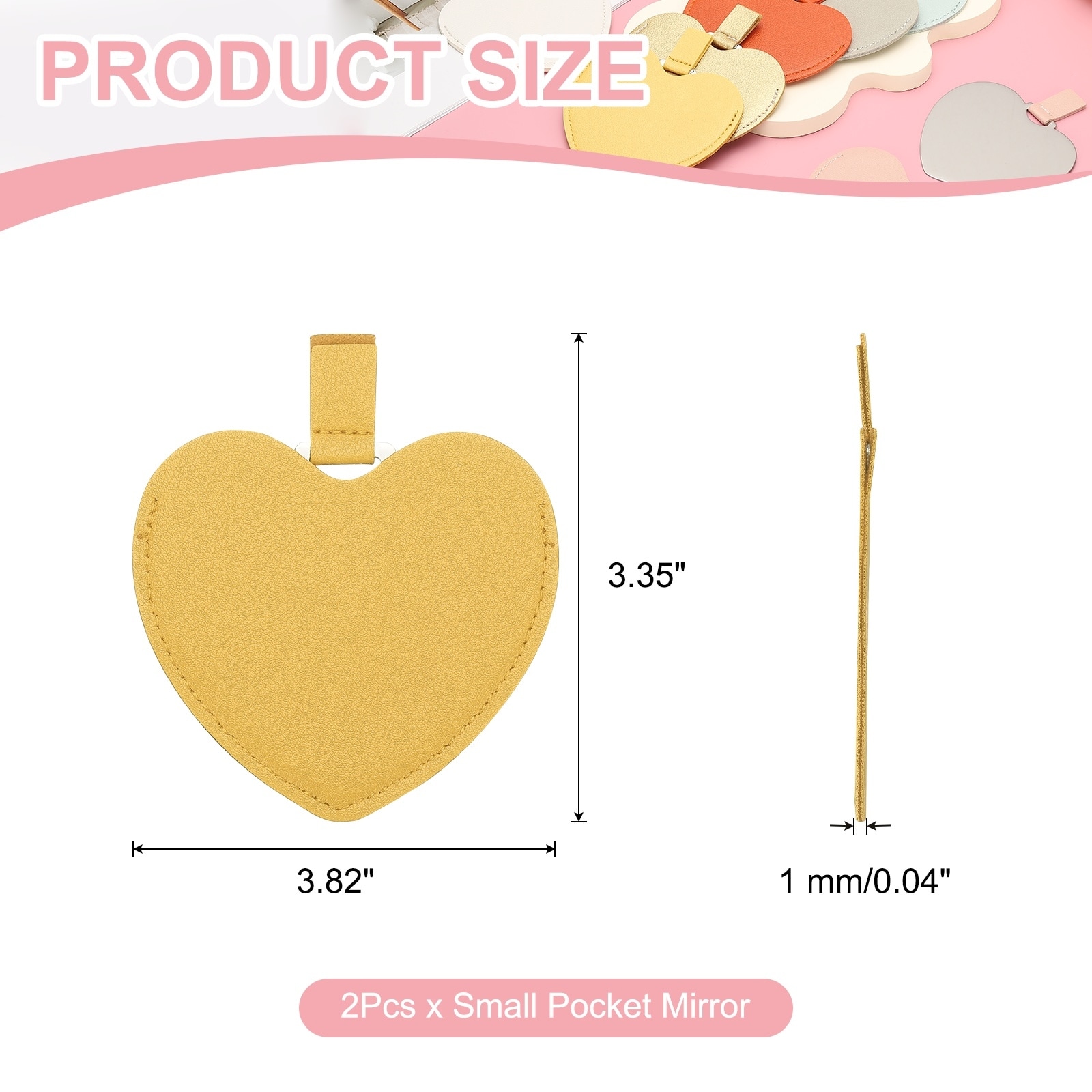 Small Pocket Mirror for Purse, Heart Shape Stainless Steel Compact Makeup Mirror with Leather Case, Travel Handheld Mirror