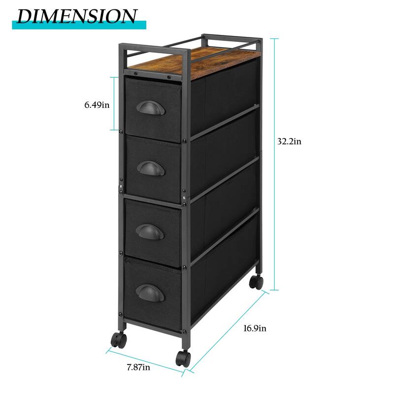 4 Drawers Narrow Dresser, Fabric Storage Cabinet, Vertical Standing Storage Chest