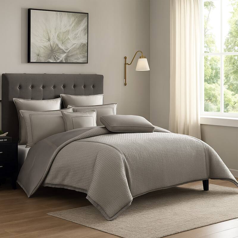 Loi 8pc King Comforter Set with Pillows, Shams, Reversible Gray Silver - Silver, Gray