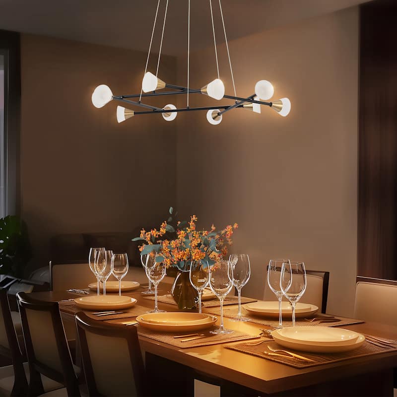 Modern Contemporary 10-Light LED Black Gold Chandelier Pendant Lights for Dining Room - 28" D x 6" H