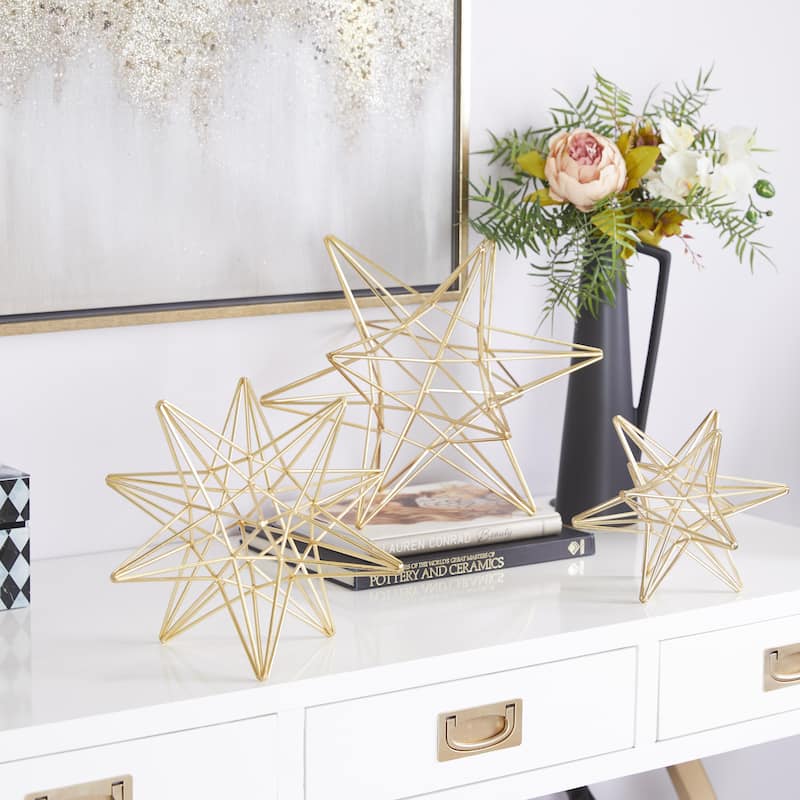 Metal Star Sculpture - Set of 3 Gold - CosmoLiving by Cosmopolitan
