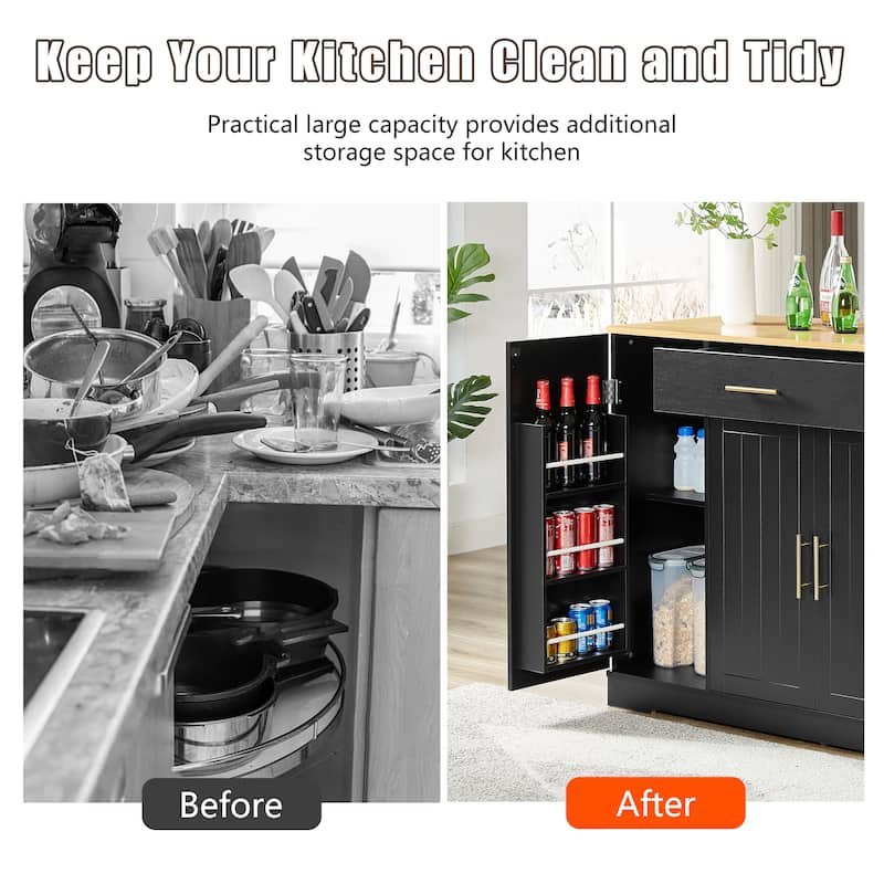 53" Kitchen Storage Islands with Drawers and Trash Can Storage for Kitchen & Dining, 53.2"W x 20.9"D x 38.0"H