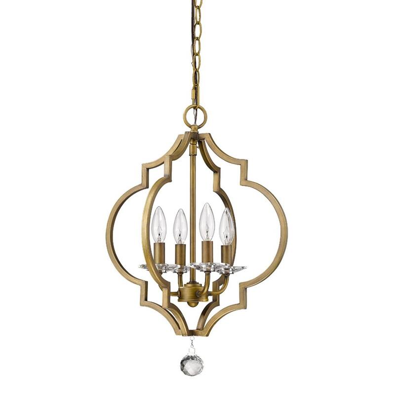 HomeRoots Brass Candle Style Four Light Metal and Crystals Dimmable Chandelier - 16' X '21' X '16