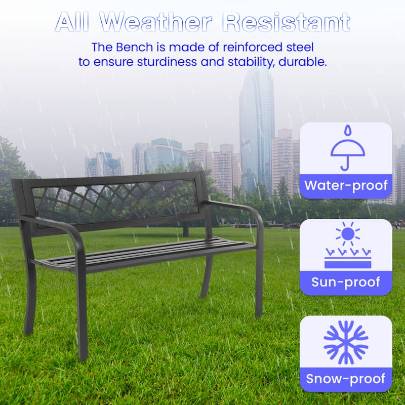 Hayden Black Powder Coated Metal Outdoor Patio Park Bench with All-Weather and Rust-Resistant
