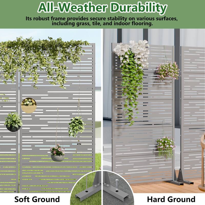 Outdoor Privacy Screen with Stand for Patio Garden Metal Fence Set of 2