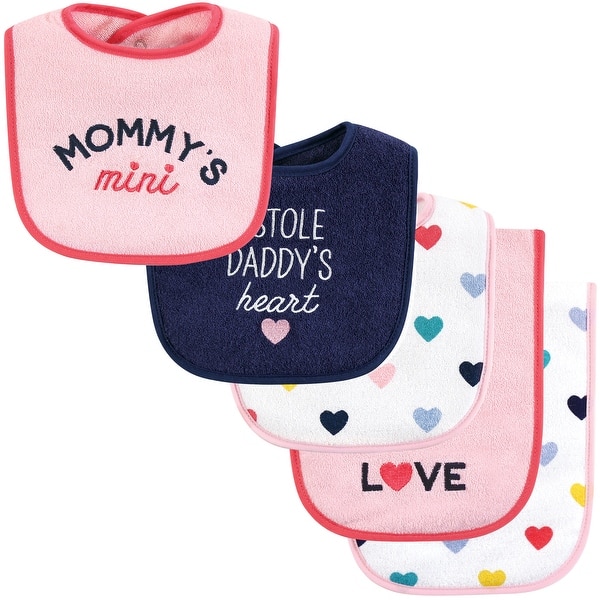 slide 1 of 1, Hudson Baby Infant Girl Cotton Terry Bib and Burp Cloth Set, Bold Mom Dad, One Size - Bold Mom Dad - One Size One Size - Bold Mom Dad
