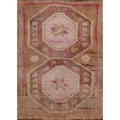 Hand Knotted Oriental 100% Wool Carpet Transitional Tribal Brown Anatolian Area Rug - 2' 6'' X 1' 8''