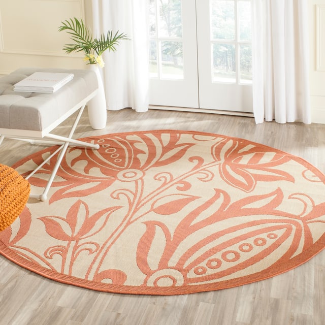 SAFAVIEH Courtyard Leatrice Indoor/ Outdoor Patio Backyard Rug - 6'7" x 6'7" Round - Natural/Terra