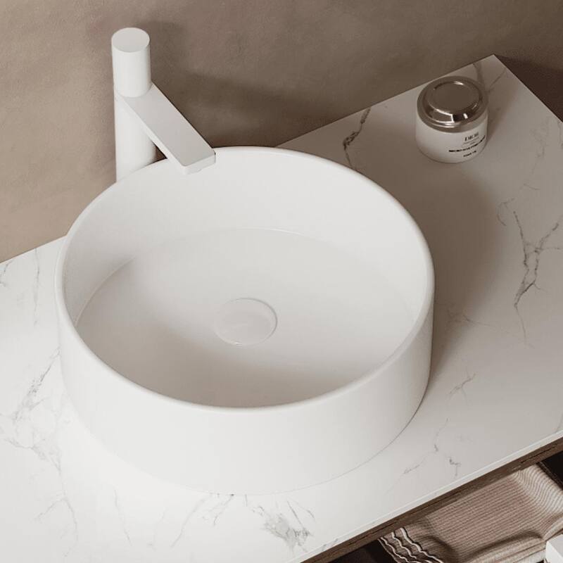 35" Wall-Mounted Bathroom Vanity with 14" Glossy Ceramic Vessel Sink, Dark Walnut 3D Striped Finish