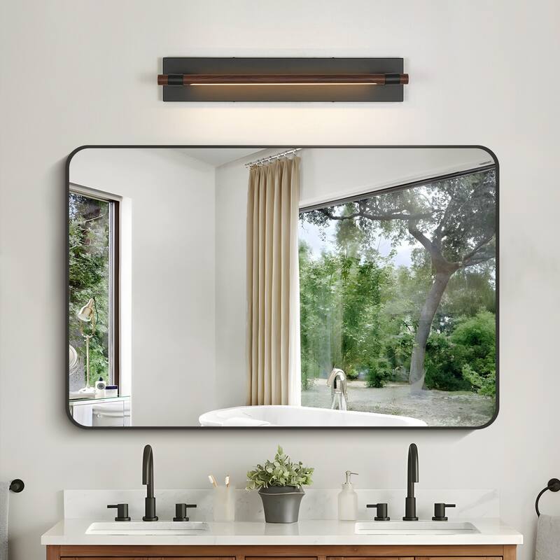 23.6" W Modern Rotatable Linear LED Dimmable Wall Sconce in Matte Black and Wood Grain Finish for Hallway or Bathroom