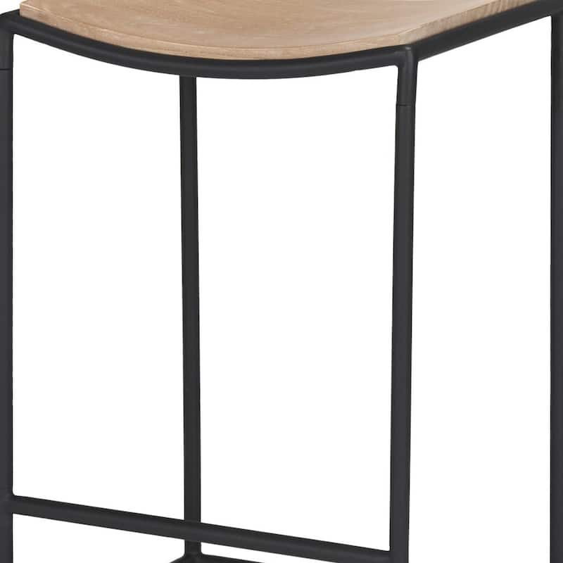 HomeRoots 26" Natural and Black Solid Wood and Iron Backless Counter Height Bar Chair