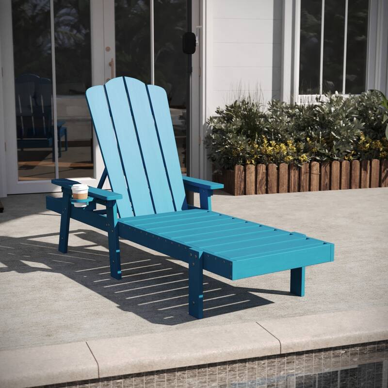 Set of 2 All-Weather Commercial Adjustable Lounge Chairs with Cupholders