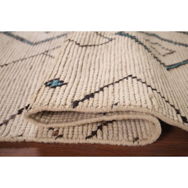 Geometric Ivory Moroccan Area Rug Handmade Wool Carpet - 5'9"x 9'6"