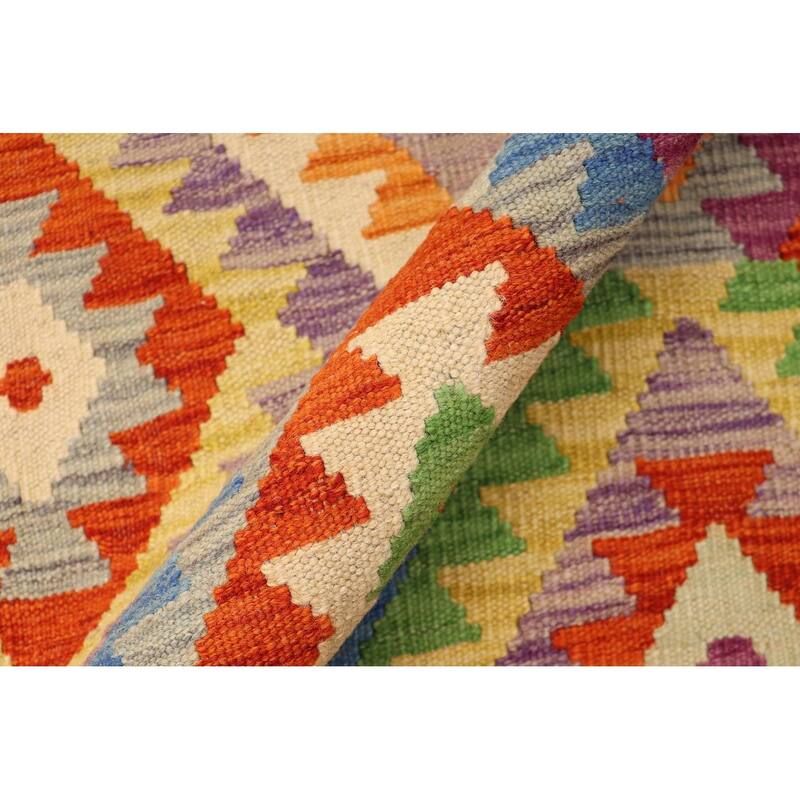 Bohemian Turkish Kilim Jalen Rust Blue Hand-Woven Wool Rug - 3'4'' x 6'5''