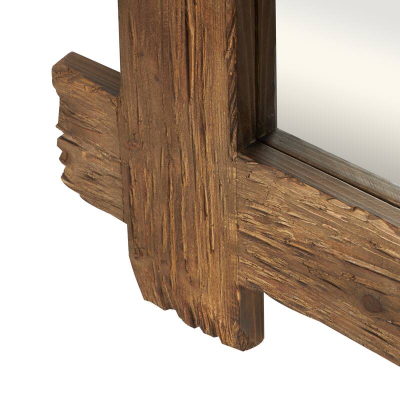 Brown Wood Room Wall Mirror with Extended Frame and Natural Wood Grain and Texture