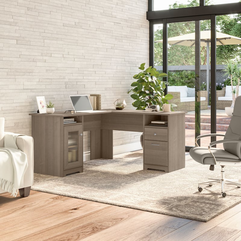Cabot 60W L Shaped Computer Desk with Storage by Bush Furniture - Ash Gray