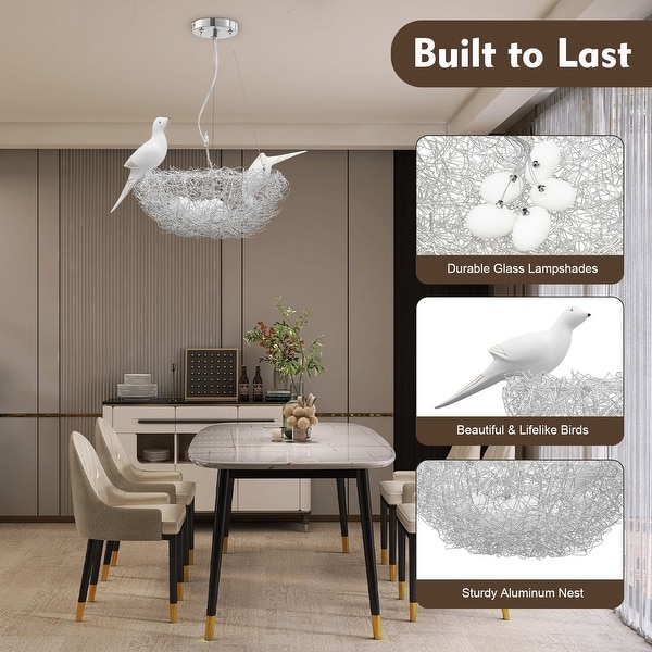 5 LED Bird Nest Chandelier Warm Light Pendant 15.74 Silver