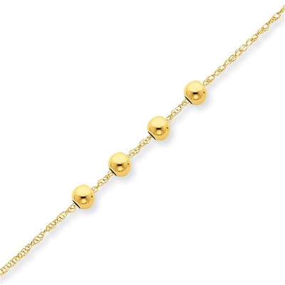 Curata 14k Yellow Gold Polished Four 4mm Beads Dainty Necklace, 18"