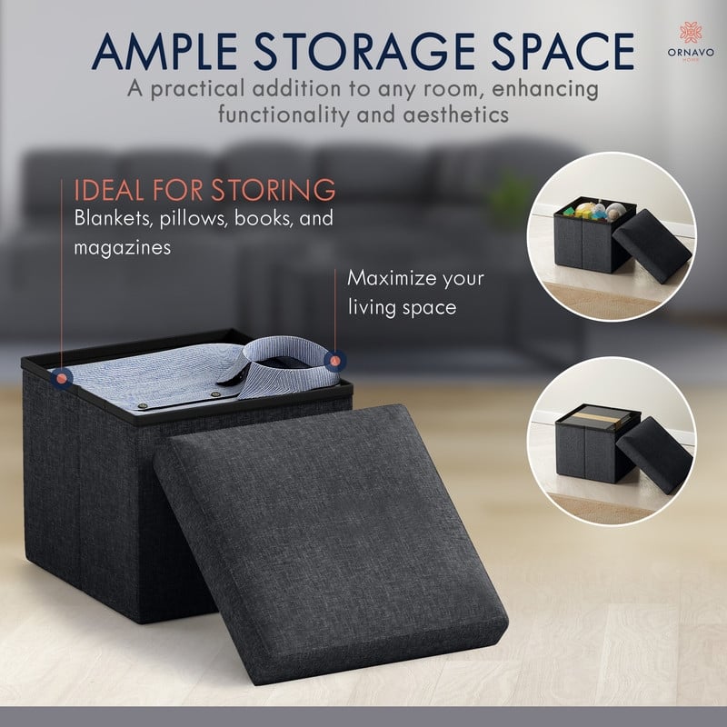 2 Pack Small Foldable Square Storage Ottoman Cube
