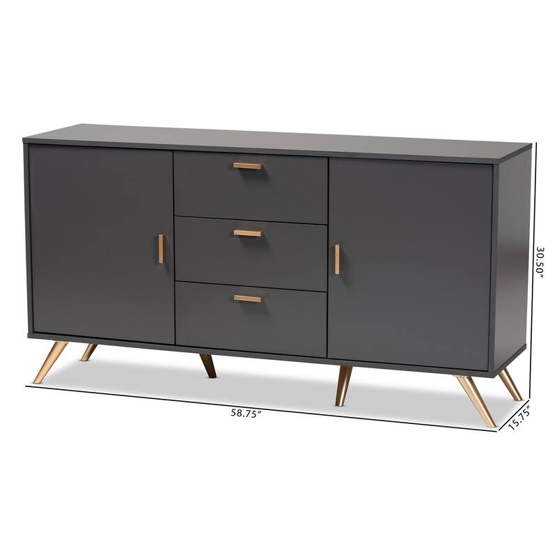 Kelson Modern Dark Grey and Gold Finished Wood 2-Door Sideboard Buffet