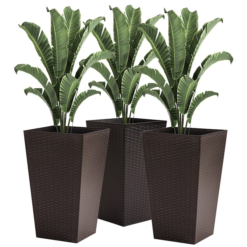 Outsunny Set of 3 Tall Planters, Outdoor & Indoor Flower Pot Set for Front Door, Entryway, Patio and Deck - Brown