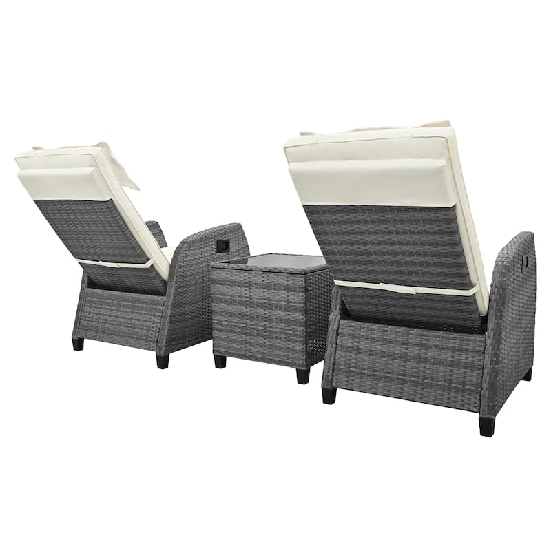 3 Pieces Outdoor Rattan Adjustable Seati Combination With Coffee Table