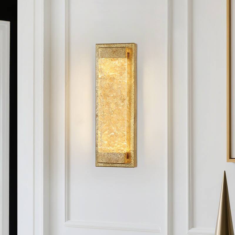 Modern 1-Light LED Brushed Gold Wall Sconce Flush Mount Vanity Light Slim Rectangular Design - W5.1" x L15.7"