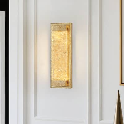 Modern 1-Light LED Brushed Gold Wall Sconce Flush Mount Vanity Light Slim Rectangular Design - W5.1" x L15.7"