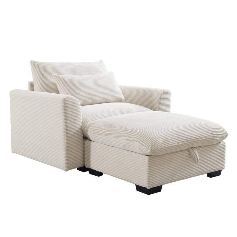 Modern Living Room Chair, Upholstered Fabric Accent Armchair, Corduroy Single Sofa Chair with Ottoman for Office/Bedroom