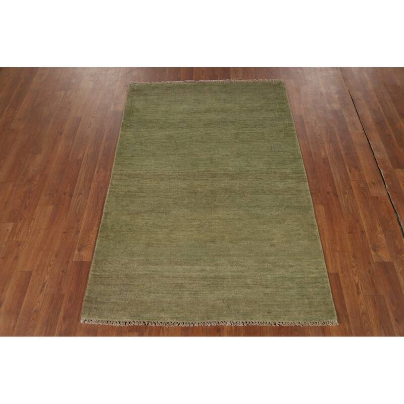Hand Knotted Oriental 100% Wool Carpet Modern Solid Green Gabbeh Area Rug - 5' 0'' X 3' 5''