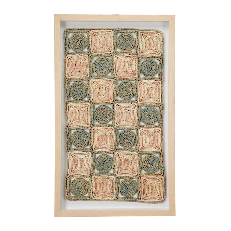 Large Rectangular Shadow Box w/ Checkerboard Rope Abstract Wall Art 18 x 30 - 18 x 2 x 30