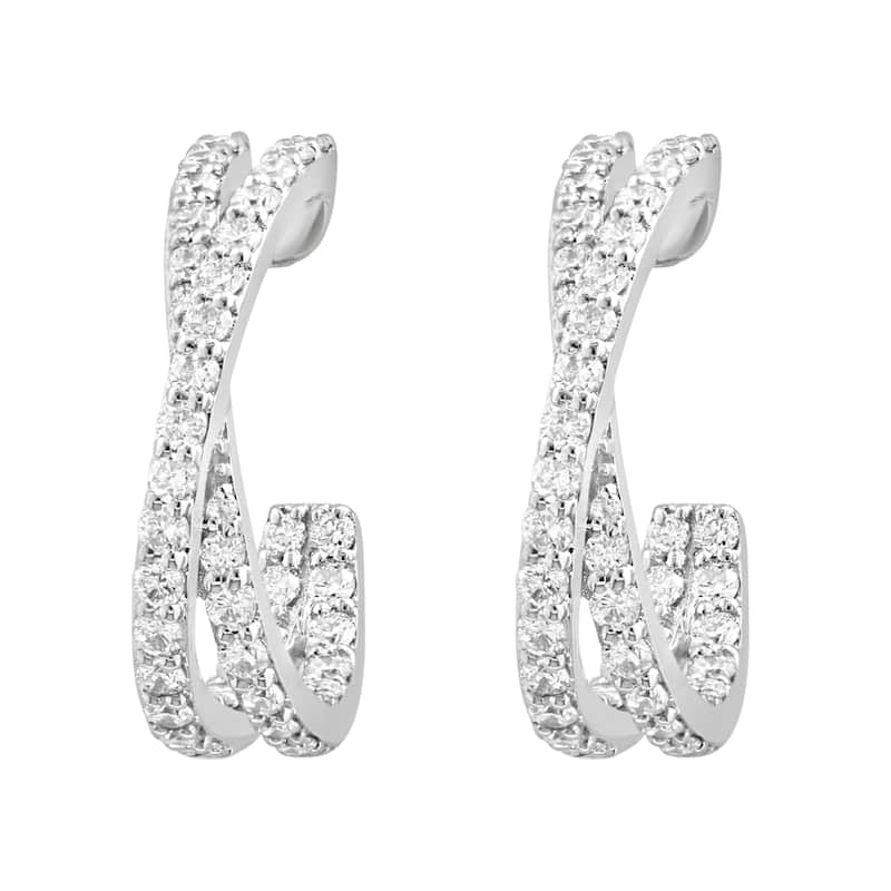 Effy Women's 14k White Gold Lab Grown Diamond Cross Over Hoop Earrings