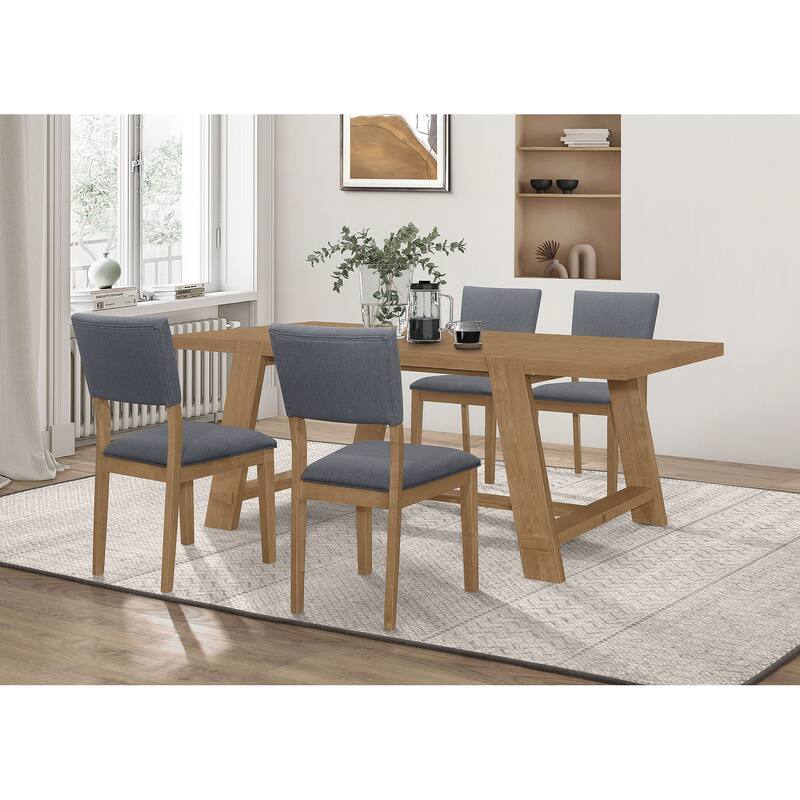 Sharon Blue and Brown Rectangular Trestle Base Dining Table Set - 5-Piece