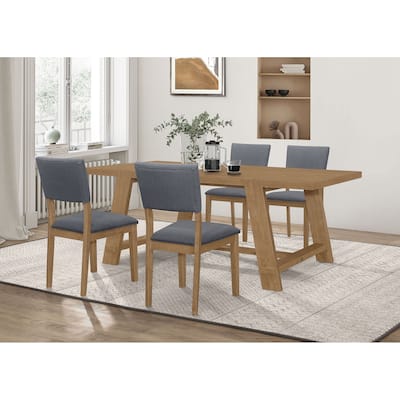 Sharon Blue and Brown Rectangular Trestle Base Dining Table Set