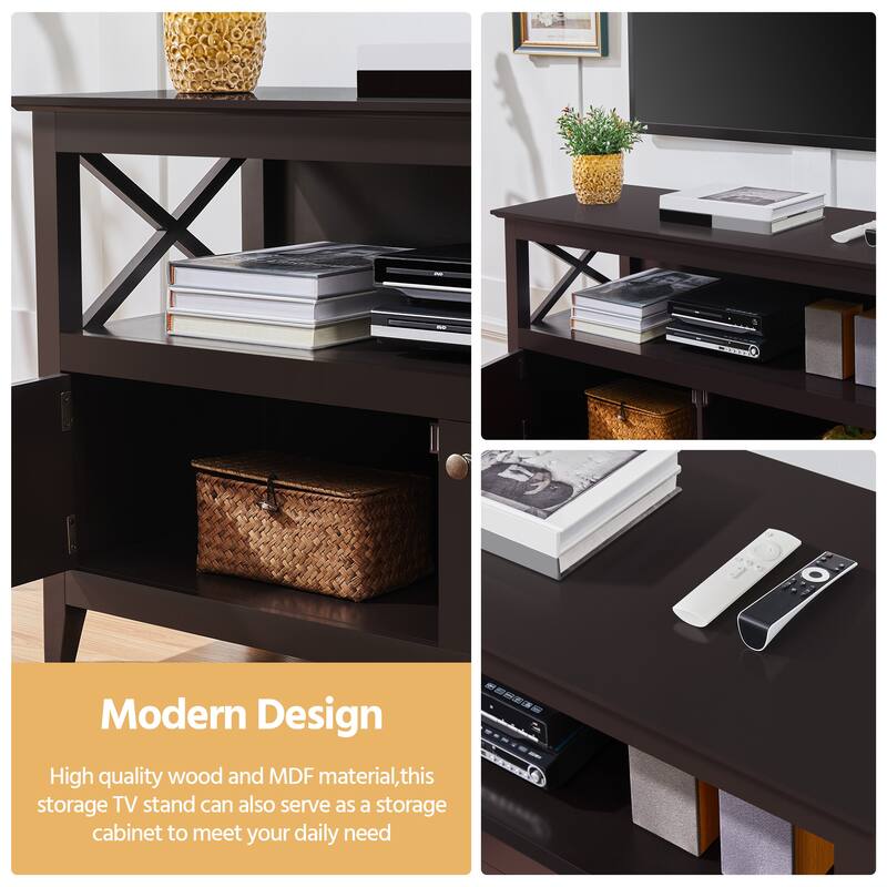 Yaheetech X Shape TV Stand Storage Universal TV Base with 2 Doors