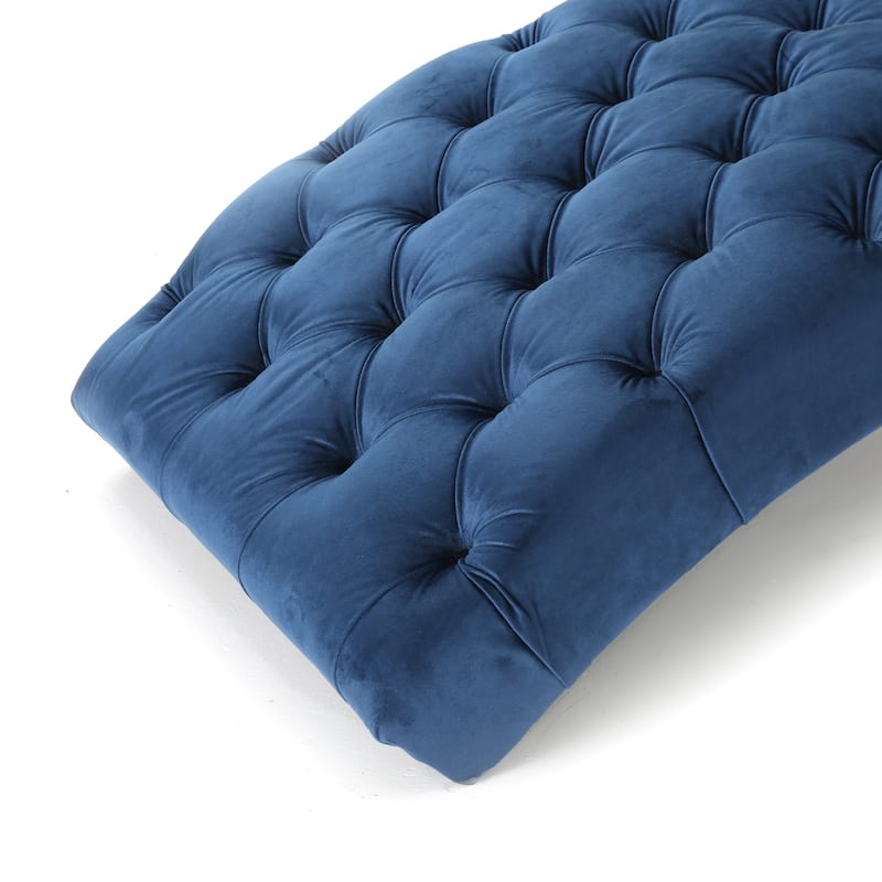 Roomfitters Tufted Velvet Chaise Lounge, Modern Recliner with Arched Back and Wooden Legs
