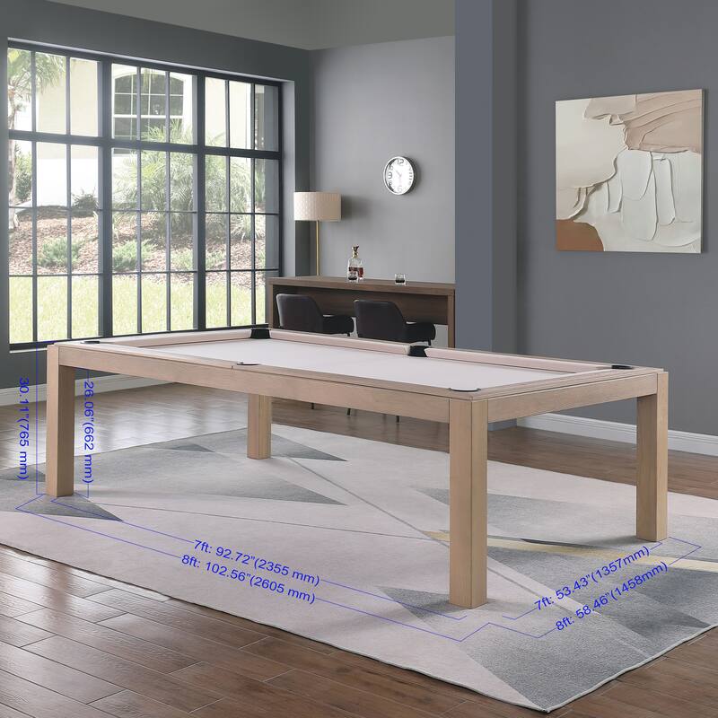 Olivia 8ft Vintage Ash Billiard Slate Pool Table with Dining Top