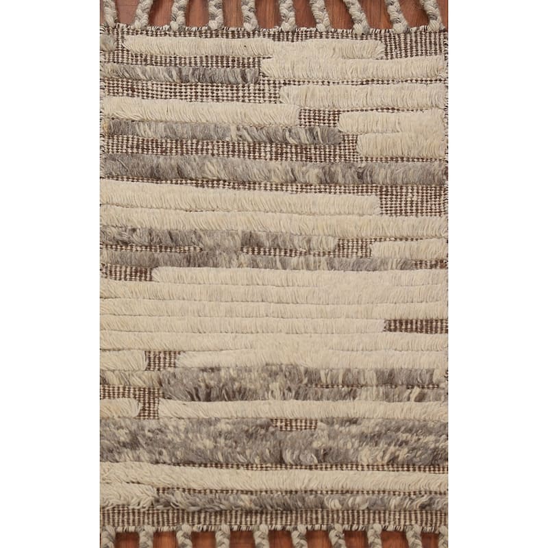 Modern Striped Moroccan Foyer Rug Handmade Wool Carpet - 2'0"x 3'0"