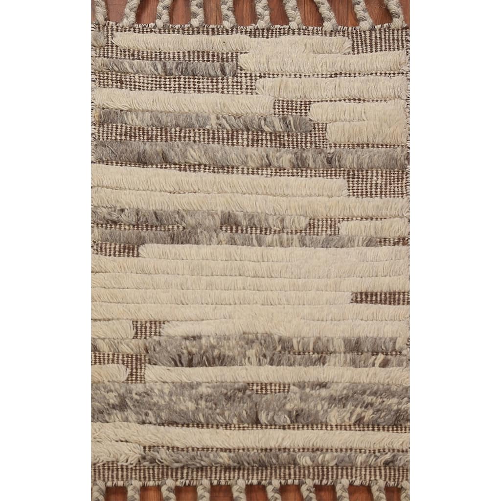 Modern Striped Moroccan Foyer Rug Handmade Wool Carpet - 2'0"x 3'0"