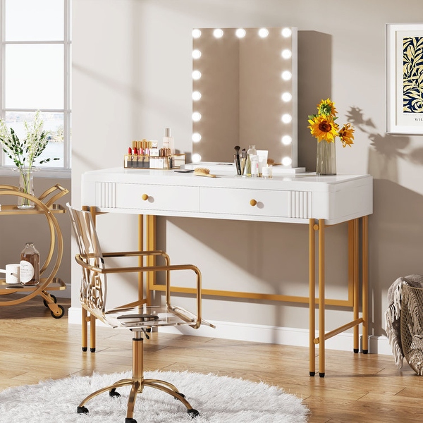 White vanity desk with lighted mirror deals