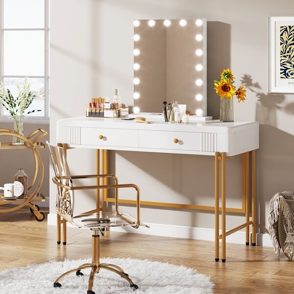 46 Vanity Desk Set with Large LED Lighted Mirror Power Outlet