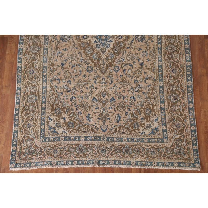 Hand Knotted Oriental 100% Wool Carpet Traditional Floral Coral Mashad Area Rug - 9' 1'' X 6' 1''