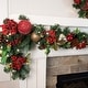 preview thumbnail 4 of 6, 9 ft. Artificial Christmas Garland with Lights - Scarlet Hydrangea - Red