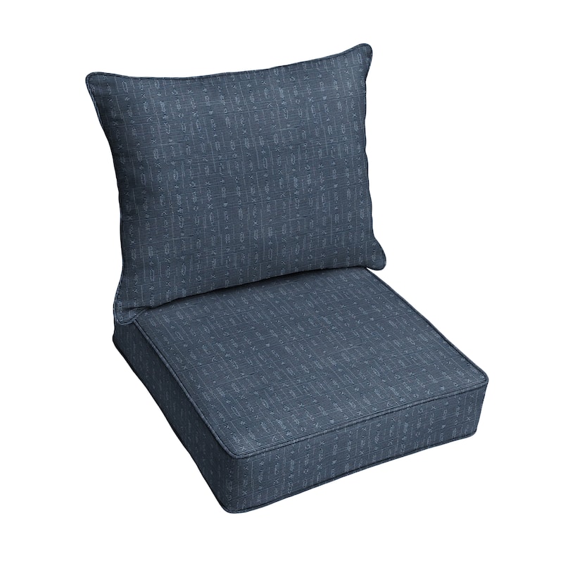 Sorra Home Sunbrella Textured Indigo Indoor/Outdoor Corded Deep Seating Pillow and Cushion Chair Set
